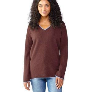 REI 100% Lambs Wool Norseland V-Neck Sweater Chocolate /Blue Oversized Warm Cozy